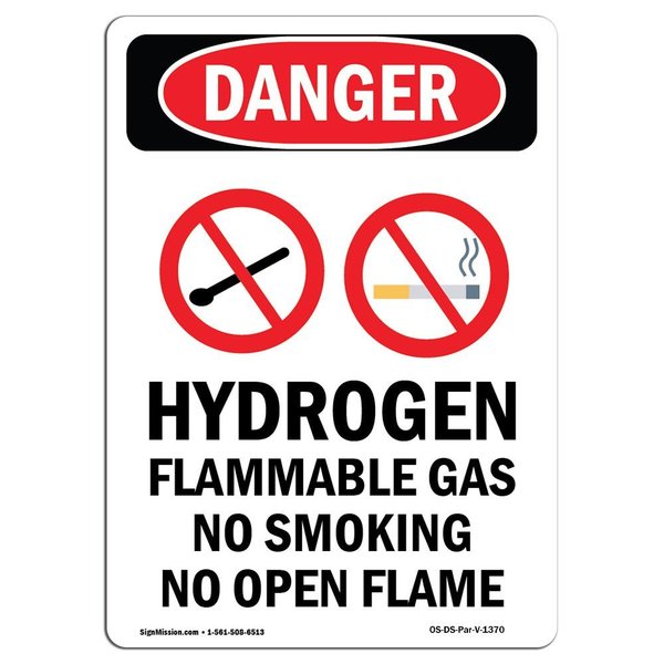 Signmission Safety Sign, OSHA Danger, 18" Height, Rigid Plastic, Hydrogen Flammable, Portrait OS-DS-P-1218-V-1370